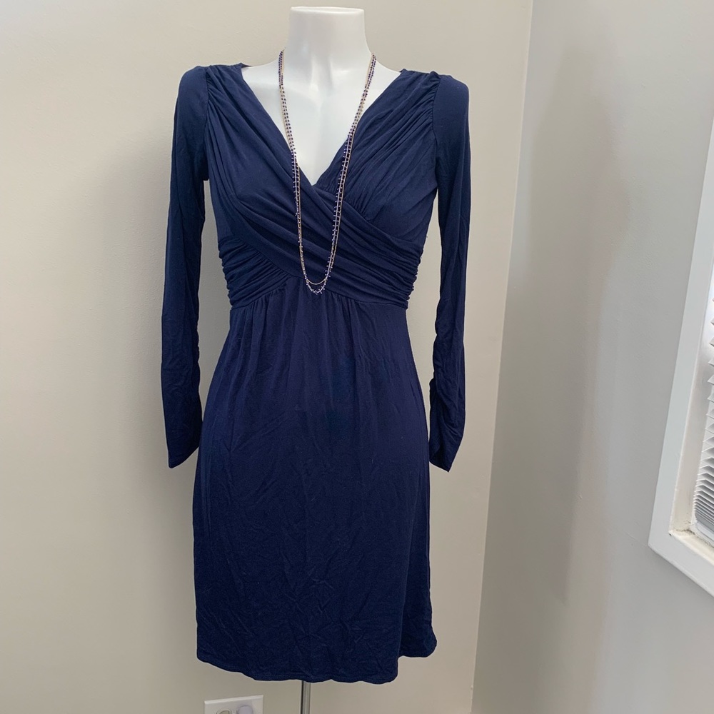Max Studio Navy Blue V Neck Quarter Sleeve Dress